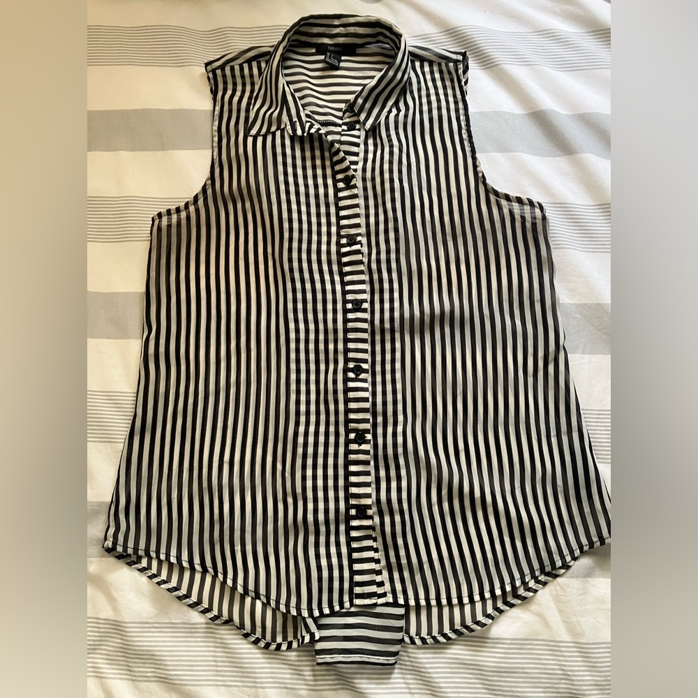 Forever 21 Black and White Striped Sheer Button Down Shirt